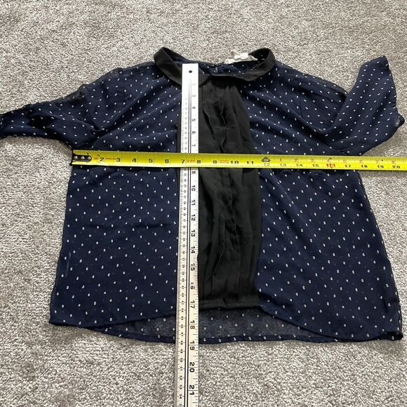 BCBGeneration Blouse Top womens XS Blue Polka Dot Ruffle 3/4 Sleeve Peter Pan - Picture 5 of 7